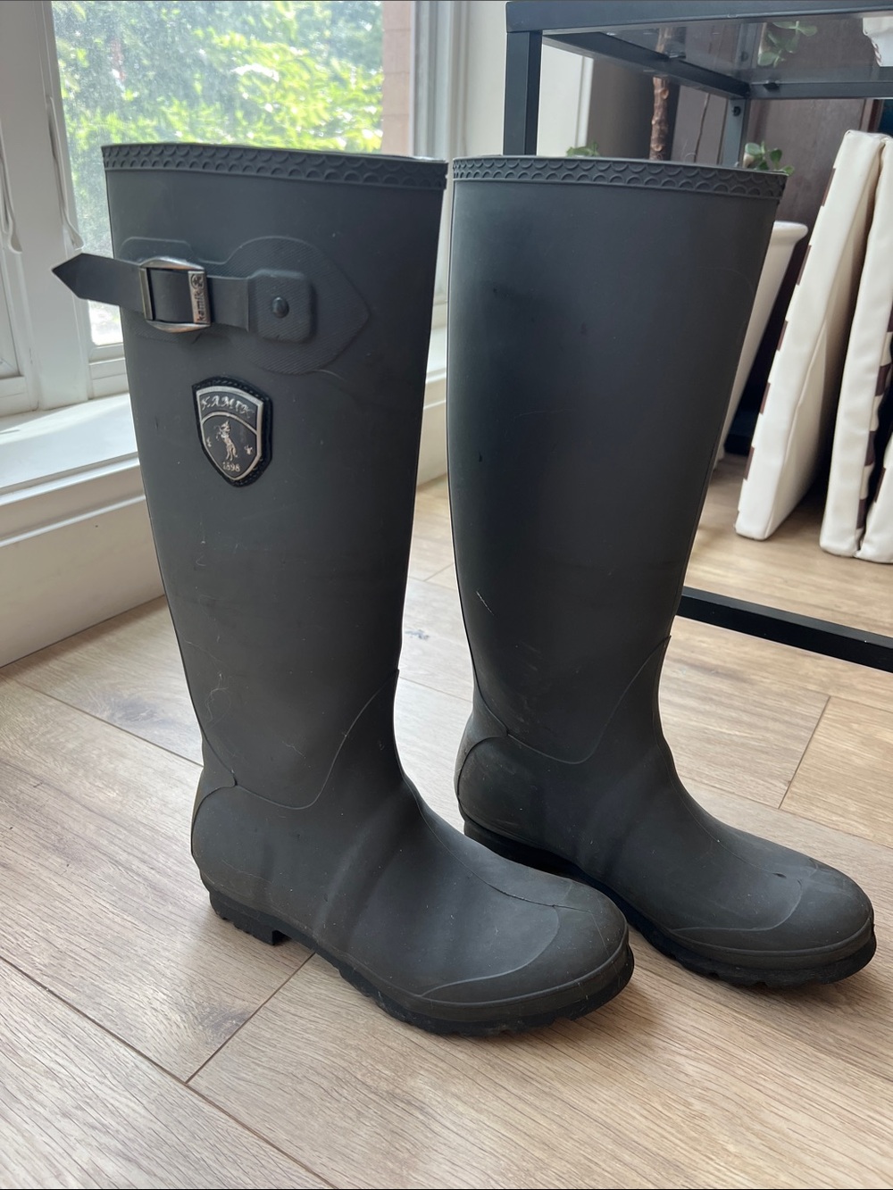 Kamik Matte Black Knee-High Rain Boots with Side Buckle